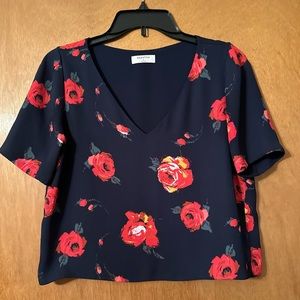 Babaton Aritzia Randy Navy Floral Blouse